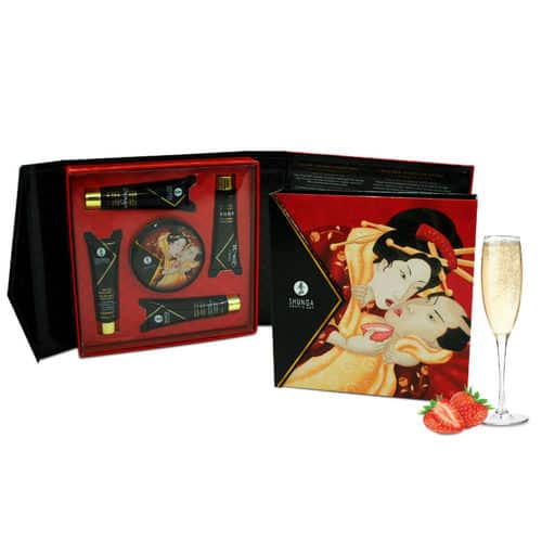 kit cosmetica erotica secretos de geisha fresas y champan de Shunga estuche